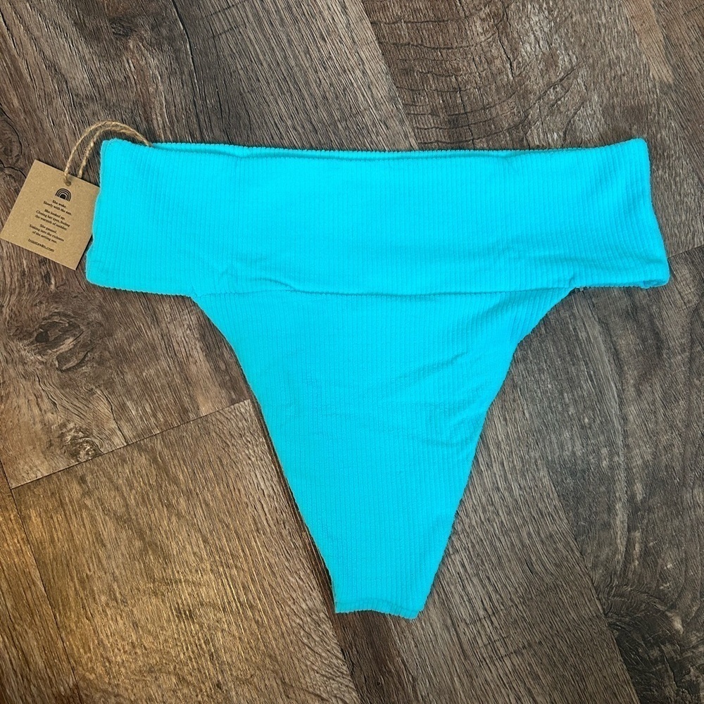 Toast Swim X Free People Signature Banded Waist Bikini Bottom Turquoise Rib S - Picture 2 of 7